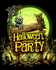 Fototapeta premium Happy halloween banner or party invitation illustration