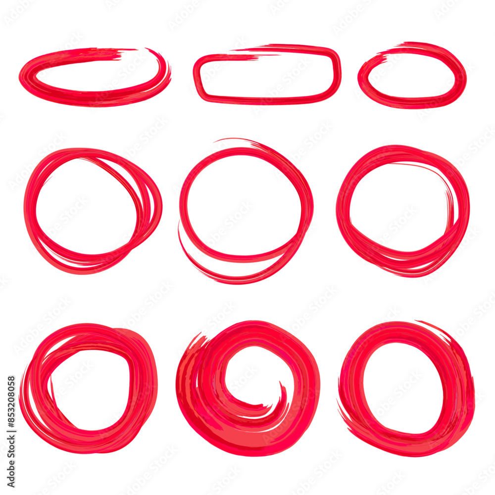 Poster hand drawn drawing with red marker in doodle style with red circle frame. draw a round frame for che