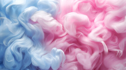 Fototapeta premium Soft pink and blue smoke swirling on a light background. Mystical swirls of smoke in pink and blue, perfect for designs, backgrounds, visuals. Fluffy pink blue gradient abstract sky