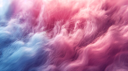 Fluffy pastel fur in pink and blue, close-up texture, perfect for background and visuals. Soft fur blending pink and blue tones, macro shot. Fluffy pastel fur in ethereal pink and blue hues
