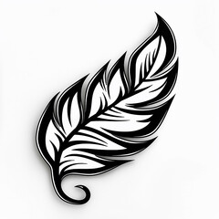 Obraz premium A black and white Vintage-style feather on a white background.