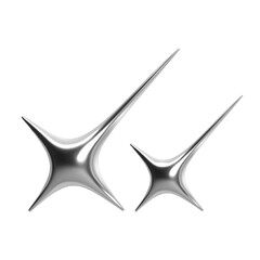 3d chrome metallic stars in y2k style. Shiny silver sparks with glossy surface for futuristic, sci-fi, retrofuturism, celestial, cosmic, modern design projects. Includes galaxy and digital elements