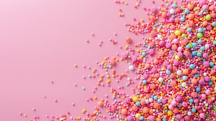 ピンクの背景にカラフルなキャンディー
