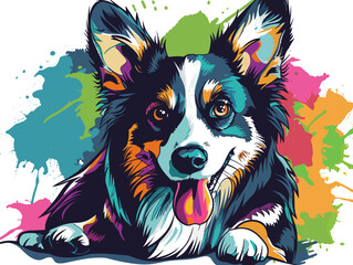 Corgi dog. Vector illustration. Grunge background.