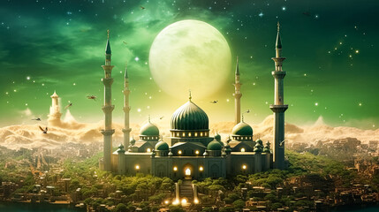 A large crowd of people are gathered in front of a large green building with a dome on top.