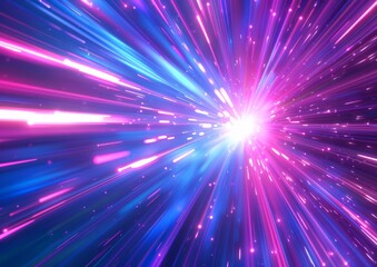 Naklejka premium A vibrant purple and blue light speed background with streaks of white and pink lines radiating outwards from the center in an explosion effect