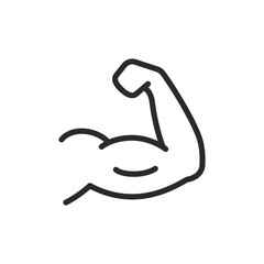 Flexing arm, linear style icon. strength and muscle building. Editable stroke width
