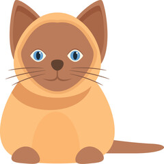 Cartoon siamese cat is sitting with blue eyes and brown fur