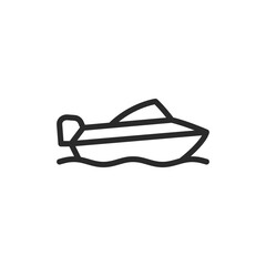 Motorboat, linear style icon. Speedboat on water. Editable stroke width