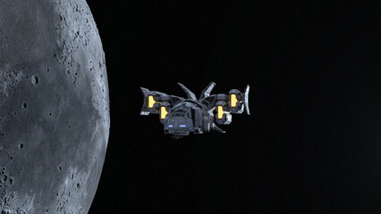 宇宙船と月　3DCGレンダリング