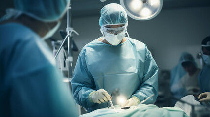 Surgeon Doctor and Nursing technician in the operating room during surgery at the hospital