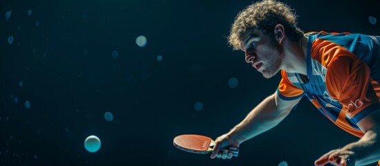 Close up of a table tennis player taking a dynamic shot 