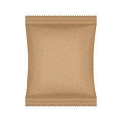 Brown flow pack or pouch with kraft paper texture. Coffee, tea or candy packaging.	Eco packaging mockup
