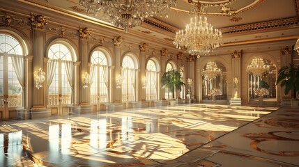 Obraz premium opulent ballroom with a large dance floor, crystal chandeliers, and elegant decor, perfect for hosting grand events