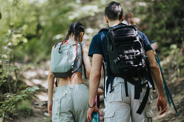 Friends hiking in the mountains, exploring nature and enjoying outdoor adventure. Capturing the...