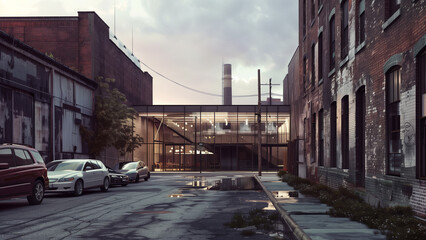 Fusion of Time: Glass and Steel Museum Inserted in an Abandoned Industrial Streetscape