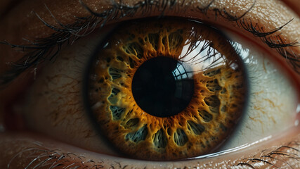 close-up of blue eyes with yellow and green irises.