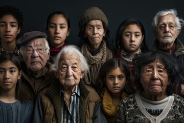 Fototapeta premium A group of elderly individuals standing together, sharing stories and laughter. Each person exudes wisdom and experience, forming a strong bond of unity