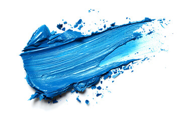 Cosmetic lipstick abstract stroke isolated on white background. Swatch, sampler of lipstic, tint or blusher. Cream makeup texture. Bright blue color cosmetic product brush stroke swipe sample