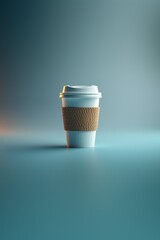 Coffee to go cup: A close-up shot of a blank labeled coffee-to-go cup, standing alone on a white surface, with a clean and minimalist background.