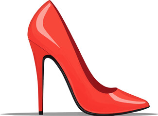drawing of a minimalistic red women's shoe, clipart, on a white background