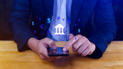 Currency Exchange Concepts and Interbank Payments, use to money transfer global business FinTech Finance Technology Online Banking, online banking interbank payment concept.