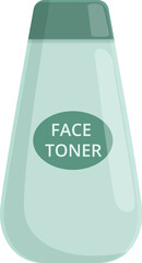 Green plastic bottle of face toner is standing on a white background