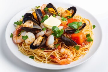 Exquisite Cappelini Pescatore Seafood Dish on Classic White Plate