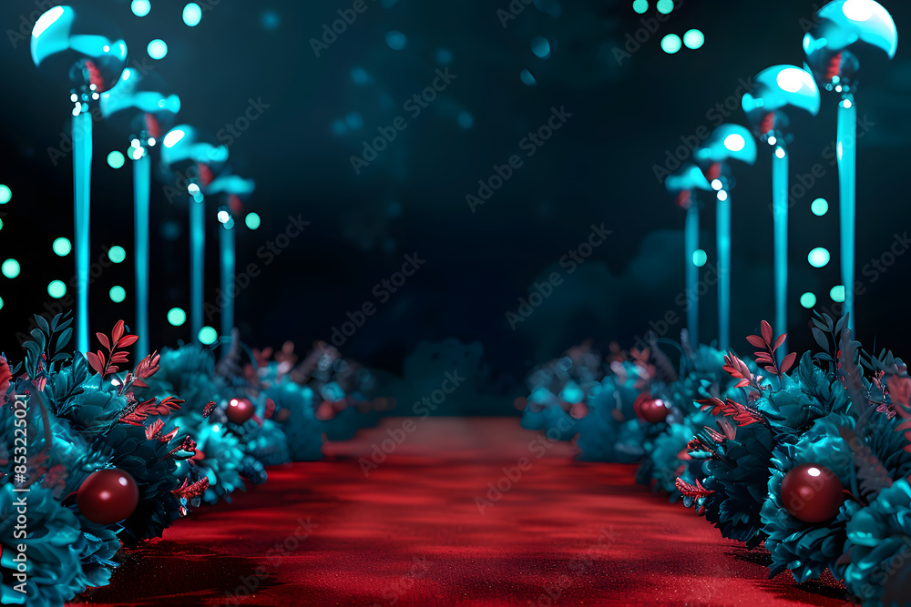 Wall mural red carpet like at a special event, starting at the bottom of the image, showing perspective so it fades away into a black backround