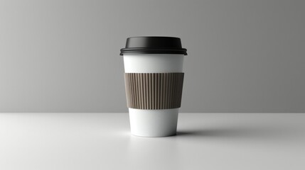 Coffee to go cup: A close-up shot of a blank labeled white coffee-to-go cup, standing alone on a white surface, with a clean and minimalist background.