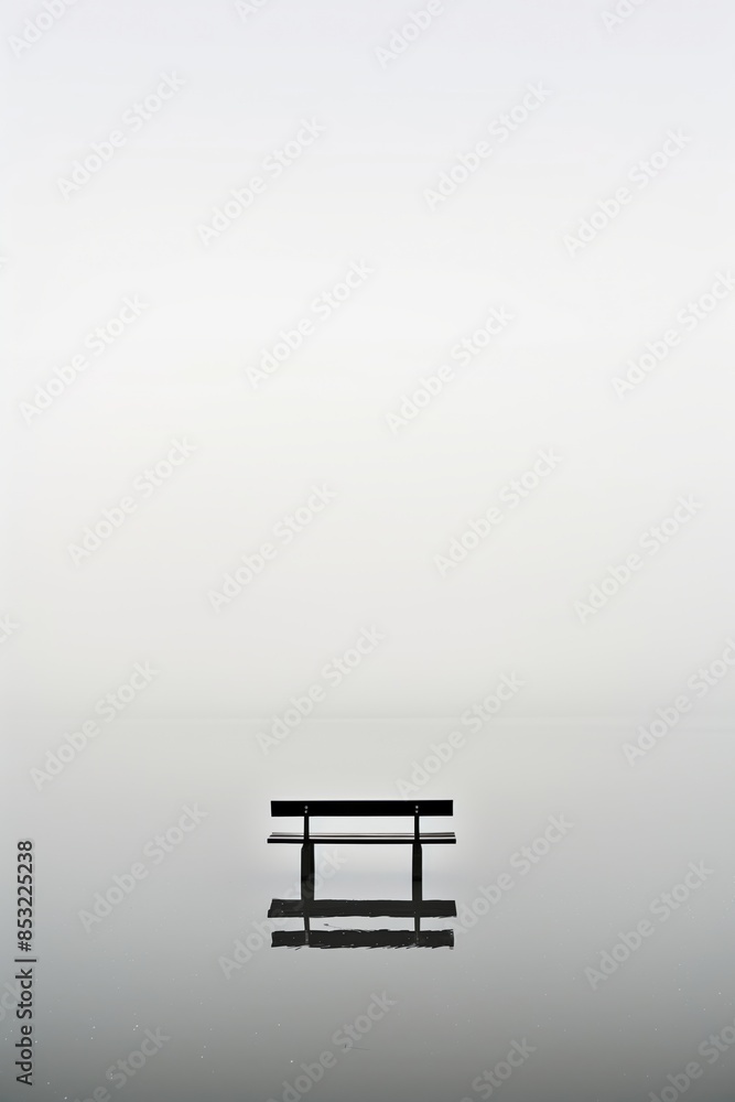 Leinwandbilder a bench is sitting in the water, with the sky in the background. the bench is in the center of the i