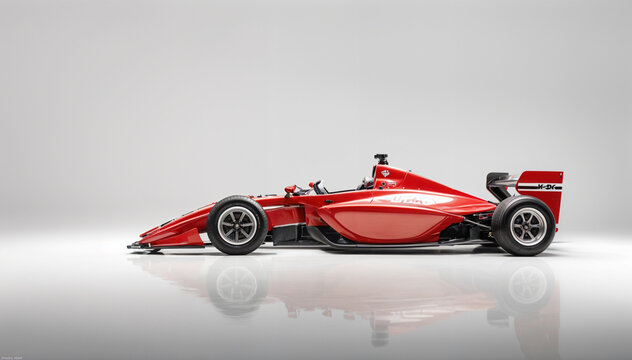 formula car, empty and red in color, isolated white background

