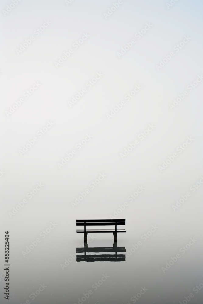 Leinwandbilder a bench is sitting in a lake with a cloudy sky in the background. the bench is the only object in th