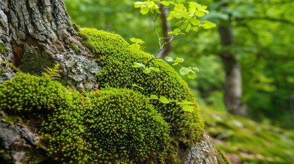 Moss of a green color growing on a tree