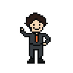 Fototapeta premium Cute pixel cartoon 8bit character business man businessman smart game vector for decoration business 8 bit male career smart character game vector.