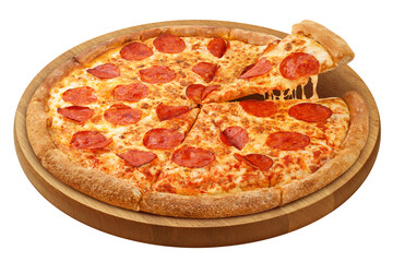 Pizza Pepperoni, isolated on white background, full depth of field