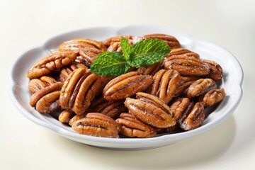 Fototapeta premium Delectable Candied Pecans with a Touch of Mint