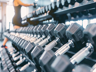 Obraz premium Dumbbells in the gym. Fitness and bodybuilding concept.