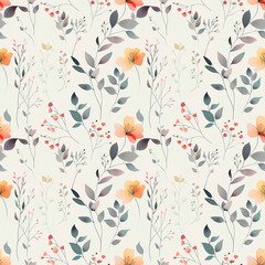 Abstract delicate botanical seamless pattern with leaves on twigs creating a vibrant artistic background.