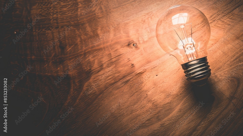 Poster light bulb displayed on a timber surface source of motivation environmental awareness