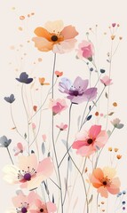 Cute pastel flowers with soft colors on a light background