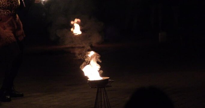 Fire show burning Earth fire flying no people place for advertising text