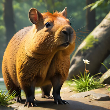 Una curiosa imagen de una capibara muy enfocado y lindo