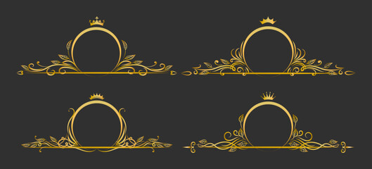 Golden floral monogram circle frames