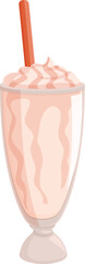 Delicious strawberry milkshake with whipped cream and straw tempting your taste buds