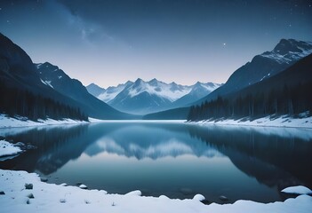 Snowy Mountain Lake at Twilight create with ai