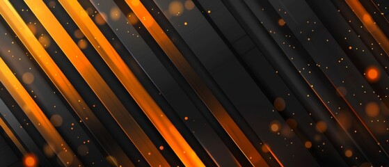 Abstract vibrant orange and black diagonal stripes with a bokeh effect. The glowing dots and lines create a dynamic and modern aesthetic, ideal for contemporary themes