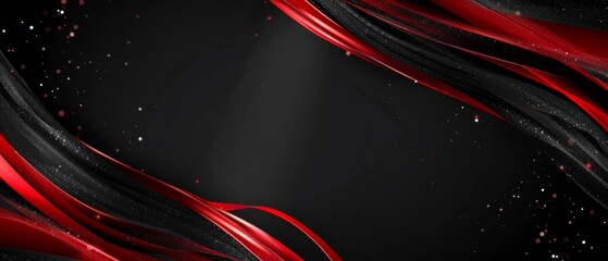 A sleek abstract background featuring flowing black and red curves with sparkling highlights. The dynamic design and rich colors create a sophisticated and modern visual