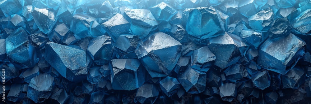 Poster dynamic mosaic texture with triangular facets in varying shades of blue.