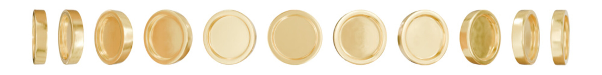 Golden money set. Set of rotating gold coins